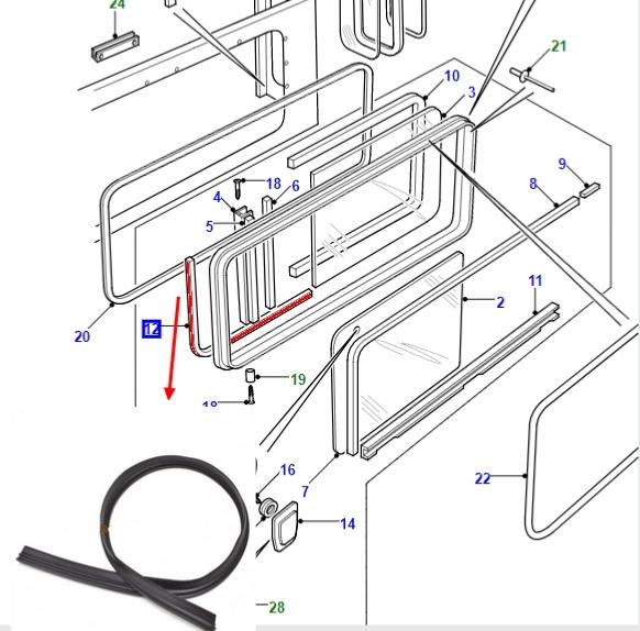 bande de calage caoutchouc vitre arrière coulissante defender TD5