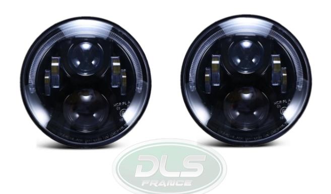 phare / feu led 7" BLACK -demi cerclage- pour Defender et Range Rover Classic